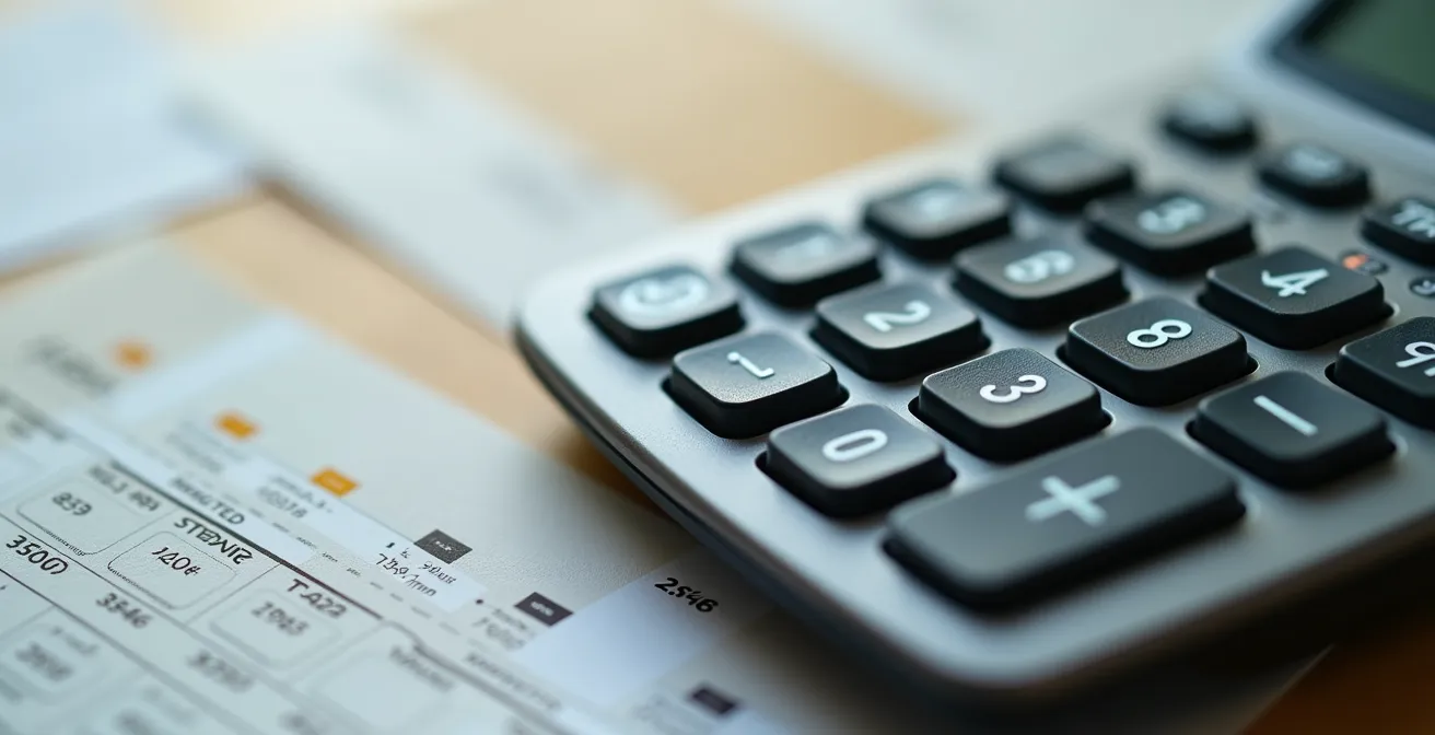 Calculatrice et documents financiers sur le bureau d'un entrepreneur