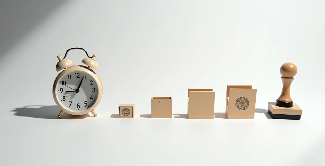 Représentation visuelle du parcours accéléré d'obtention du Kbis en 48 heures avec les étapes clés