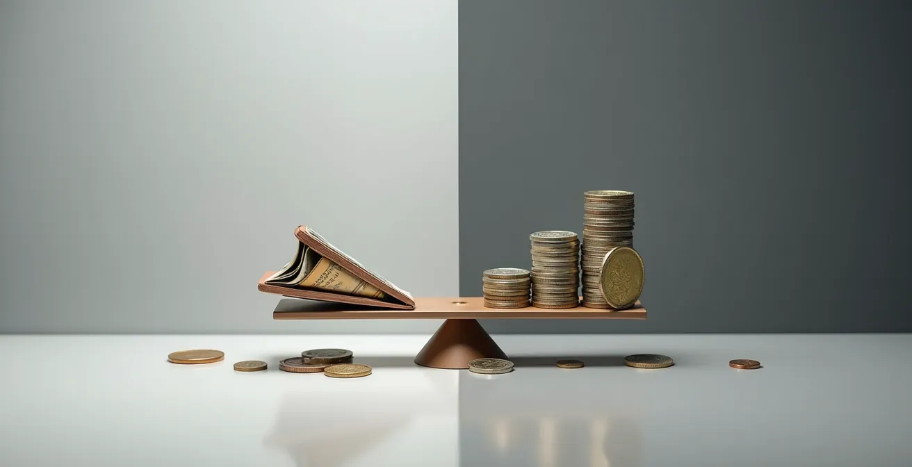 Comparaison visuelle entre remboursement et avoir avec symboles de flux financiers