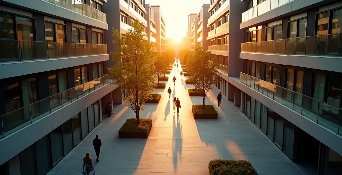 Vue aérienne d'un réseau de canaux de distribution de contenu interconnectés