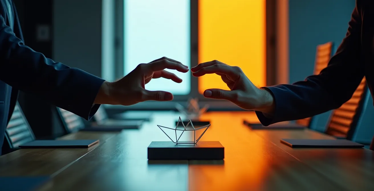 Représentation métaphorique de l'équilibre entre sérieux et créativité dans la communication B2B