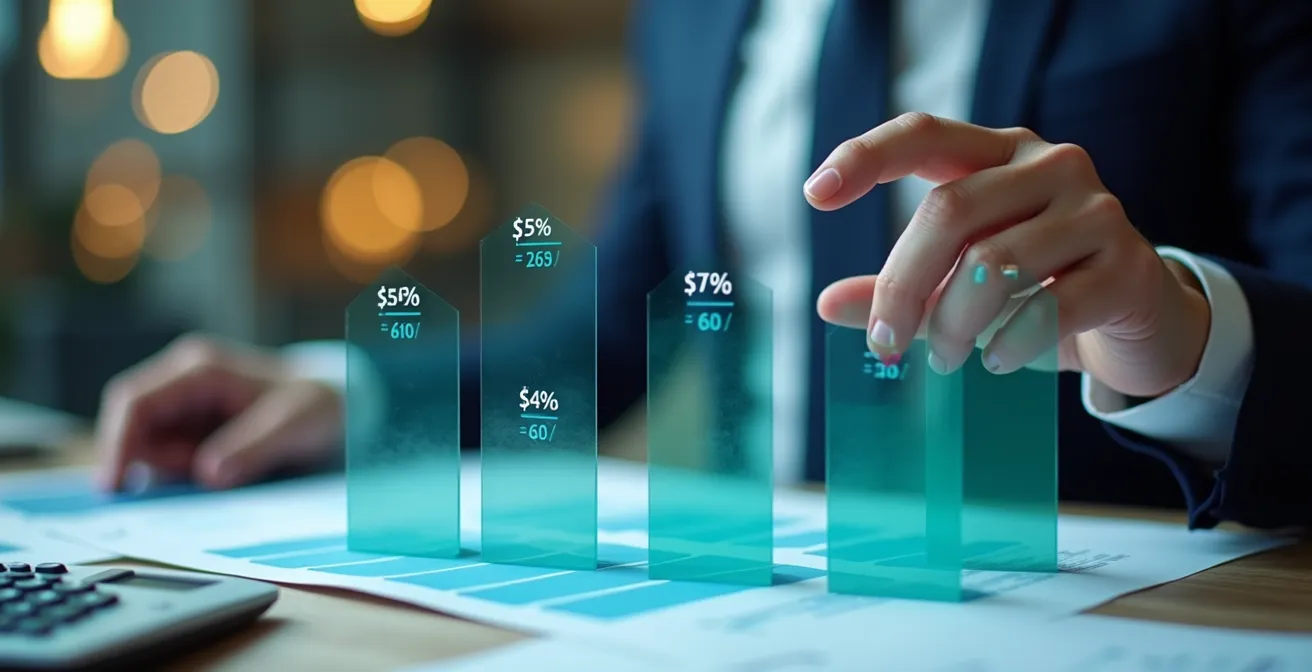 Gros plan sur un écran montrant des graphiques de tarification avec main pointant vers des données