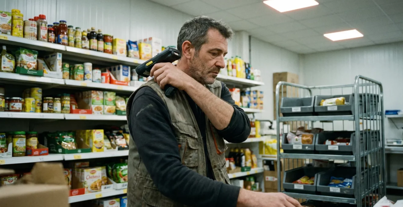 Préparateur scannant produit entrepôt drive picking commande