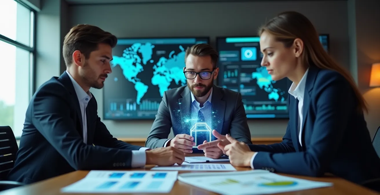 Représentation visuelle de trois profils professionnels analysant des données produits