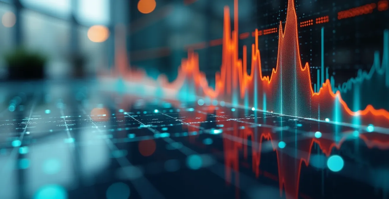 Vue macro détaillée de graphiques et indicateurs de performance sur surface réfléchissante