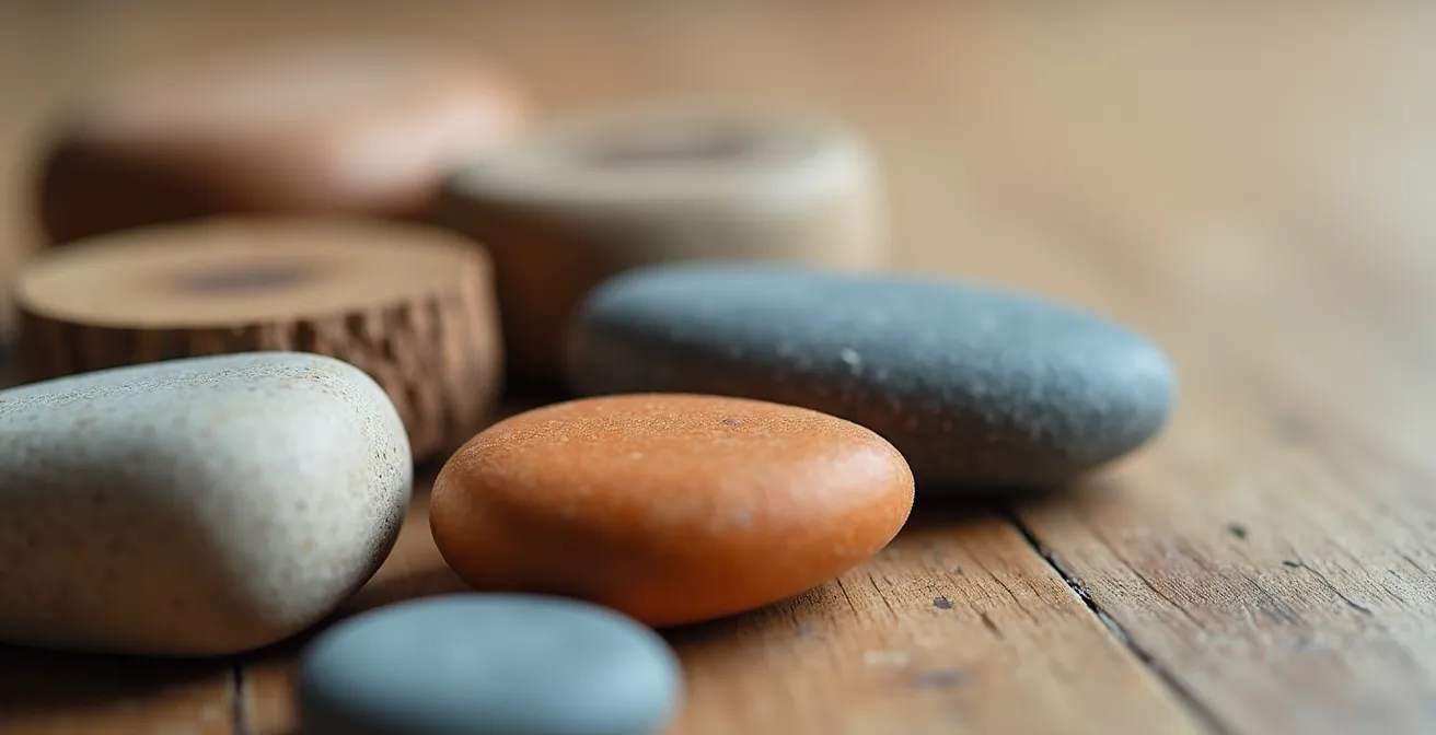 Organisation visuelle de variantes produits par couleur sur surface épurée